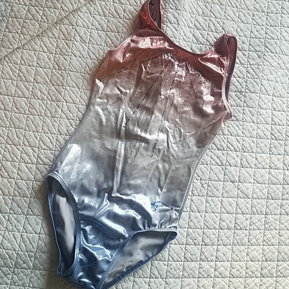 Girls Ombre Pink to Silver Dance Leotard with Sparkle Detail